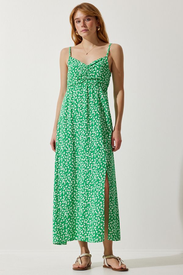 Happiness İstanbul Happiness İstanbul Women's Green Strap Patterned Viscose Dress