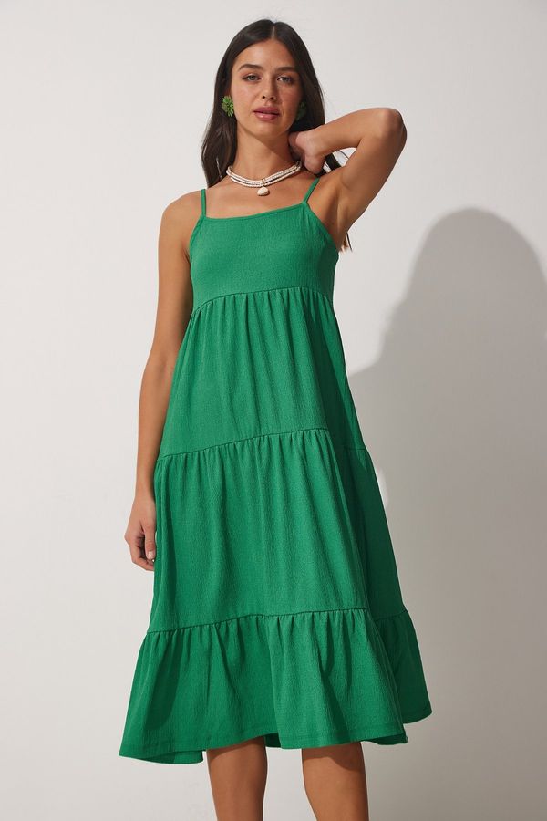 Happiness İstanbul Happiness İstanbul Women's Green Strappy Flounce Summer Knitted Dress