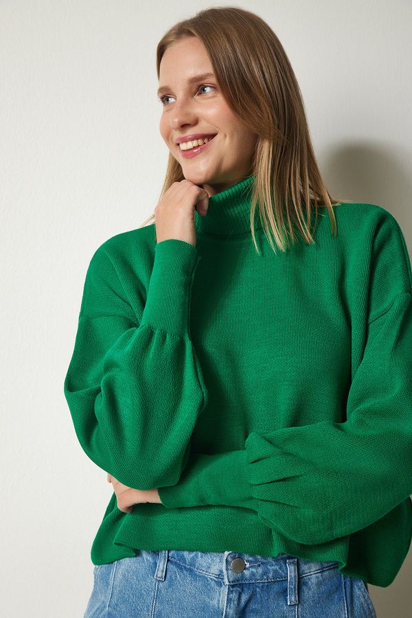Happiness İstanbul Happiness İstanbul Women's Green Turtleneck Casual Knitwear Sweater