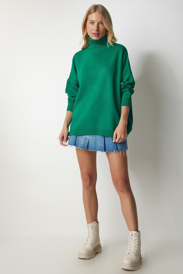 Happiness İstanbul Happiness İstanbul Women's Green Turtleneck Oversize Knitwear Sweater