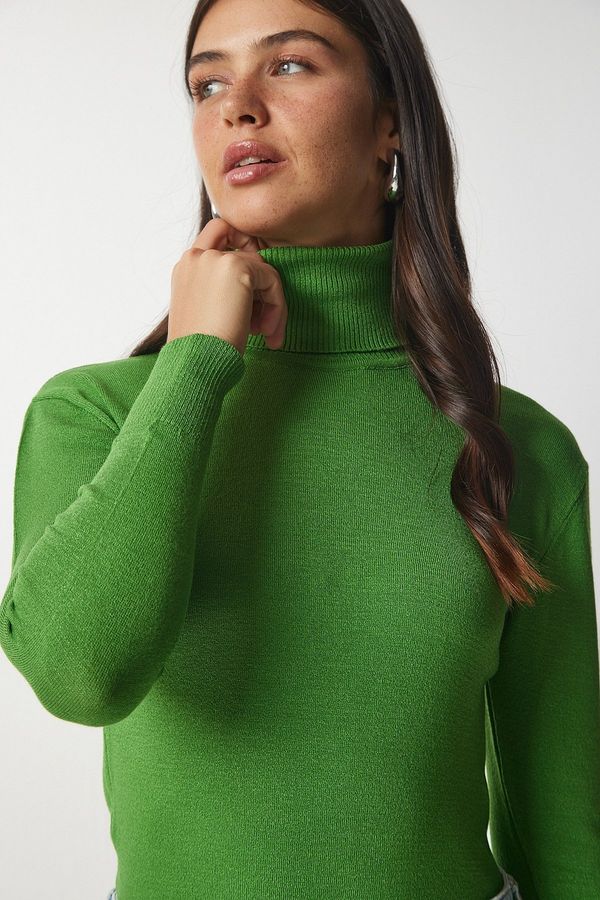 Happiness İstanbul Happiness İstanbul Women's Green Turtleneck Ribbed Knitwear Sweater