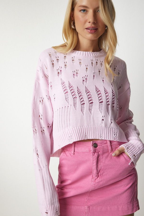 Happiness İstanbul Happiness İstanbul Women's Light Pink Ripped Detail Knitwear Sweater