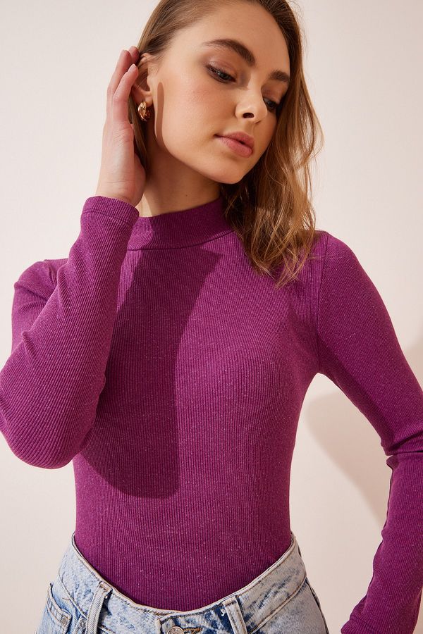 Happiness İstanbul Happiness İstanbul Women's Light Plum Turtleneck Ribbed Knitted Blouse