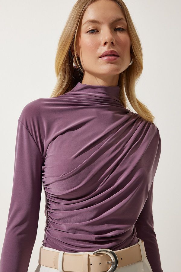 Happiness İstanbul Happiness İstanbul Women's Lilac Gathered Detailed High Neck Sandy Blouse