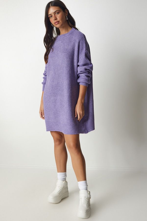 Happiness İstanbul Happiness İstanbul Women's Lilac Oversize Long Basic Knitwear Sweater