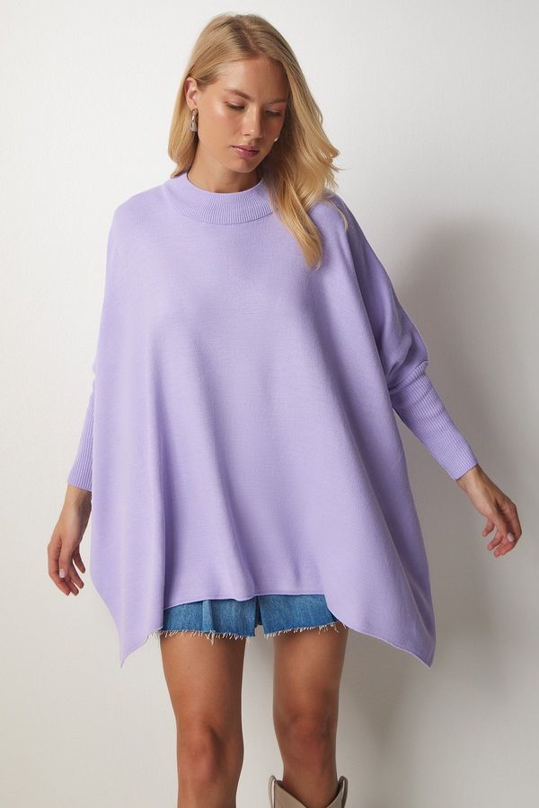 Happiness İstanbul Happiness İstanbul Women's Lilac Side Slit Oversize Poncho Sweater