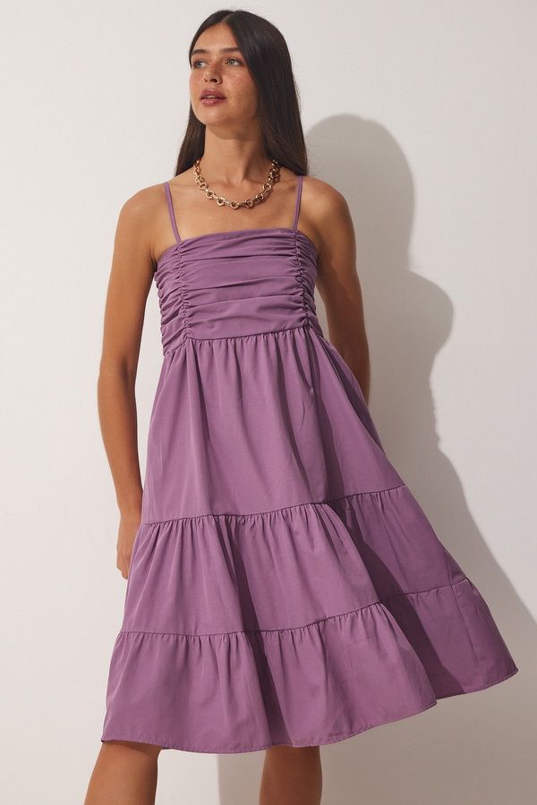 Happiness İstanbul Happiness İstanbul Women's Lilac Straps, Flounces Summer Poplin Dress