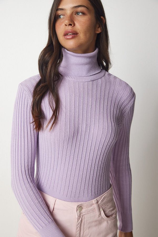 Happiness İstanbul Happiness İstanbul Women's Lilac Turtleneck Corduroy Basic Sweater