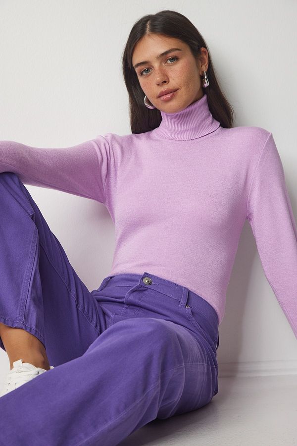 Happiness İstanbul Happiness İstanbul Women's Lilac Turtleneck Ribbed Knitwear Sweater