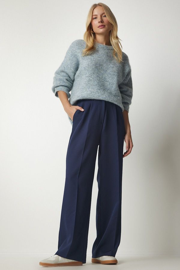 Happiness İstanbul Happiness İstanbul Women's Navy Blue Pocket Palazzo Trousers