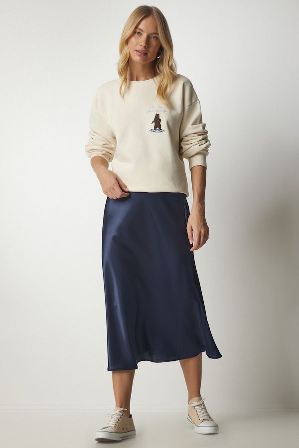 Happiness İstanbul Happiness İstanbul Women's Navy Blue Satin Finish Skirt