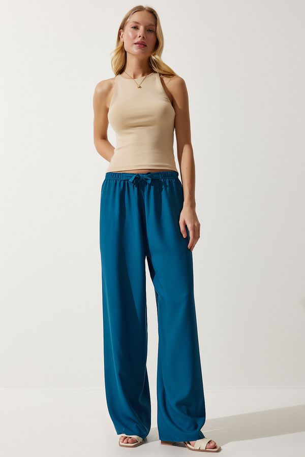 Happiness İstanbul Happiness İstanbul Women's Oil Green Flowy Knitted Palazzo Trousers