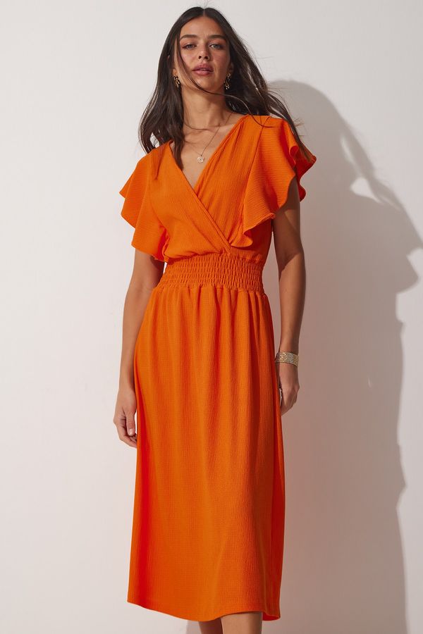 Happiness İstanbul Happiness İstanbul Women's Orange Flounce Textured Knitted Dress
