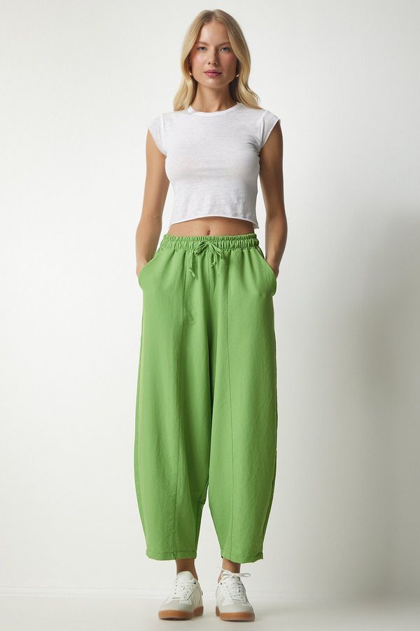 Happiness İstanbul Happiness İstanbul Women's Peanut Green Linen Viscose Baggy Pants with Pocket