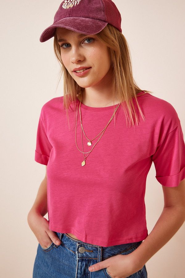 Happiness İstanbul Happiness İstanbul Women's Pink Crop Knitted T-Shirts
