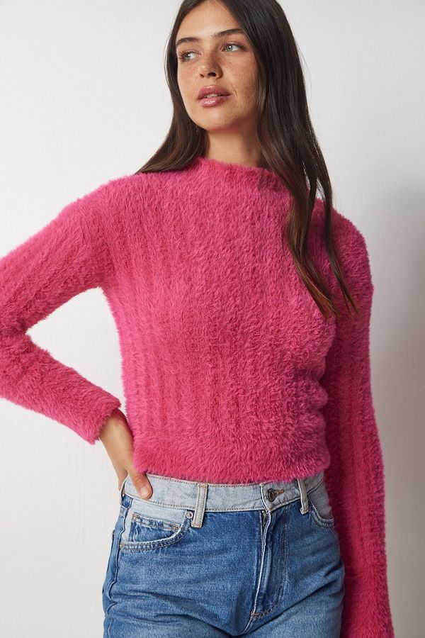 Happiness İstanbul Happiness İstanbul Women's Pink High Neck Bearded Knitwear Sweater