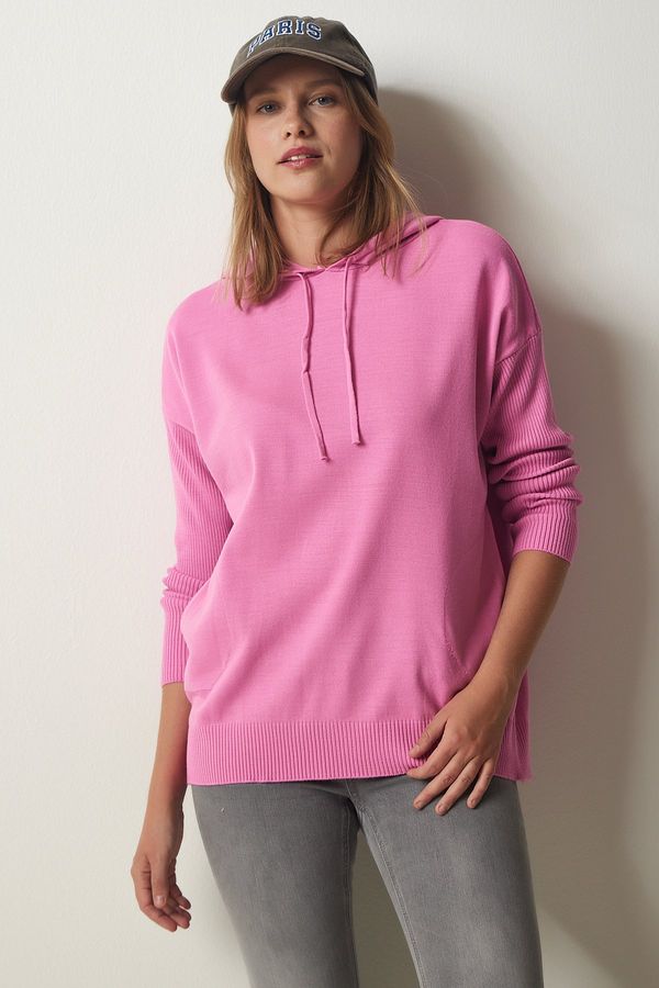Happiness İstanbul Happiness İstanbul Women's Pink Hooded Pocket Knitwear Sweater