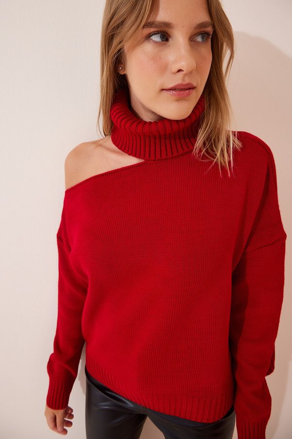 Happiness İstanbul Happiness İstanbul Women's Red Cut Out Detailed Turtleneck Knitwear Sweater