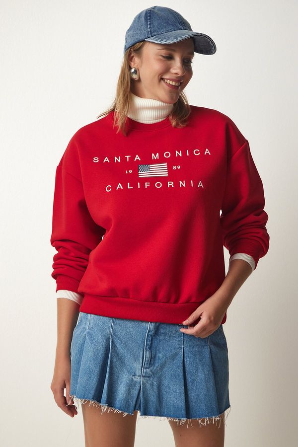 Happiness İstanbul Happiness İstanbul Women's Red Embroidery Raised Knitted Sweatshirt