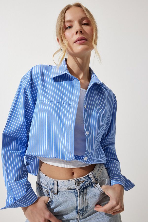 Happiness İstanbul Happiness İstanbul Women's Sky Blue Blouse Detailed Crop Shirt