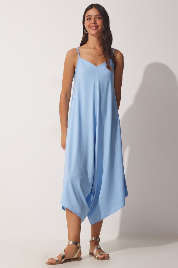 Happiness İstanbul Happiness İstanbul Women's Sky Blue Straps Oversized, Flowy Baggy Overalls