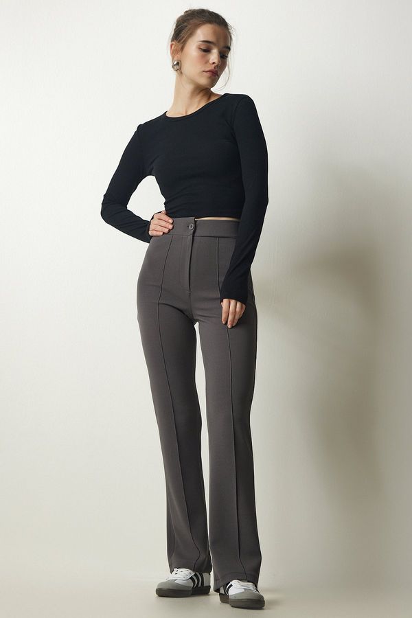 Happiness İstanbul Happiness İstanbul Women's Smoky High Waist Lycra Casual Knitted Trousers