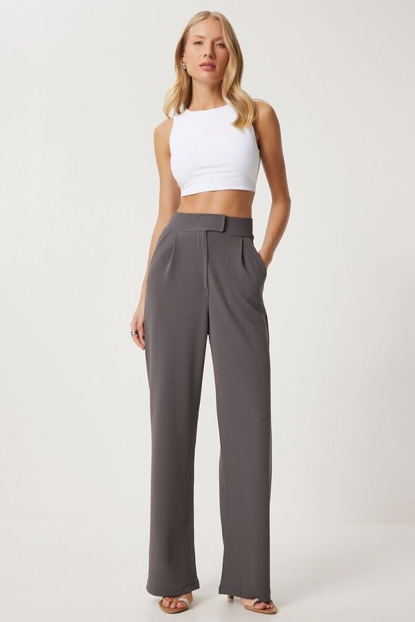 Happiness İstanbul Happiness İstanbul Women's Smoky Waist Velcro Comfortable Woven Trousers