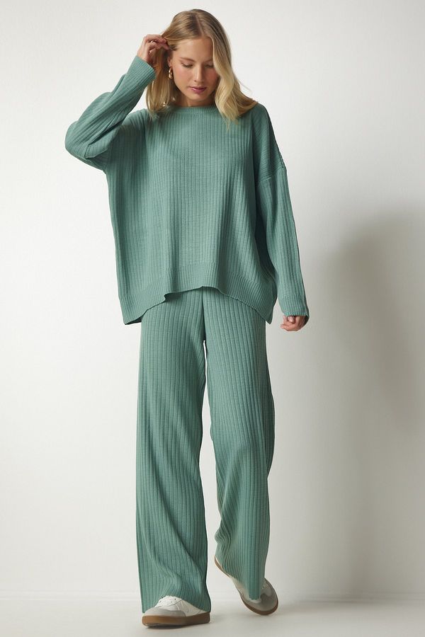 Happiness İstanbul Happiness İstanbul Women's Turquoise Knitwear Sweater Pants Suit