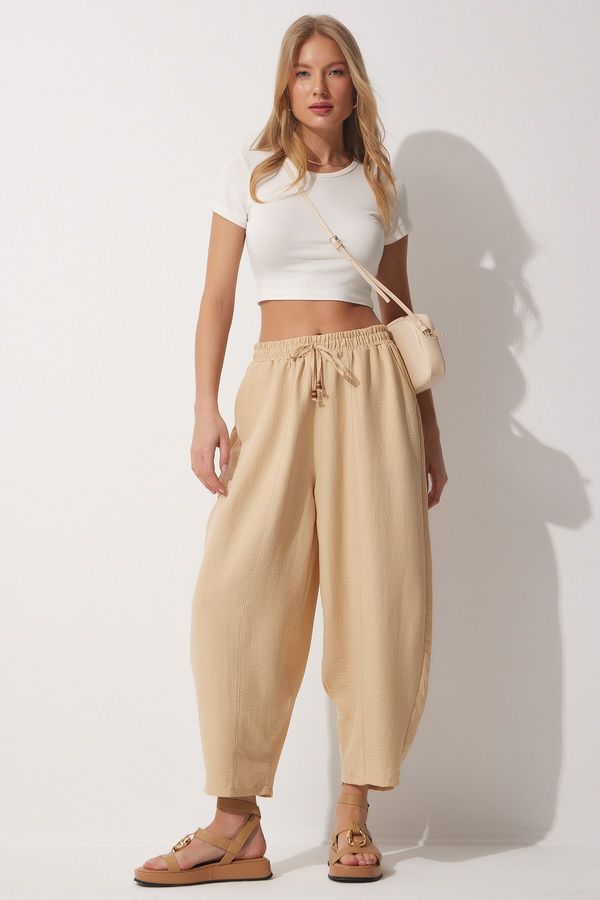 Happiness İstanbul Happiness İstanbul Women's Vibrant Cream Pocket Linen Viscose Baggy Pants