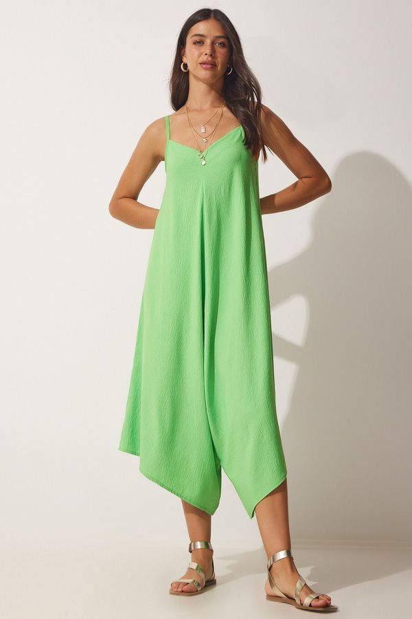 Happiness İstanbul Happiness İstanbul Women's Vibrant Green Halter Oversized, Flowy Baggy Overalls