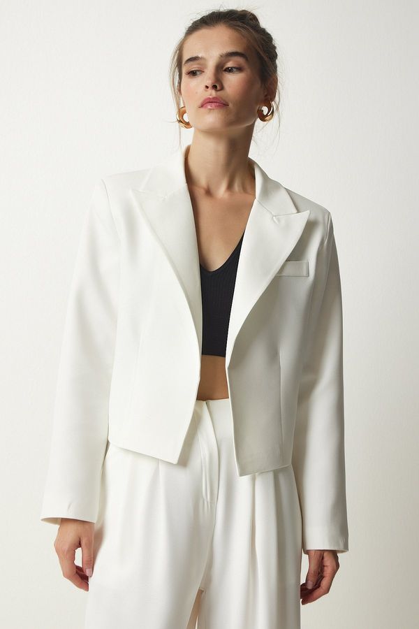 Happiness İstanbul Happiness İstanbul Women's White Double Breasted Collar Blazer Jacket