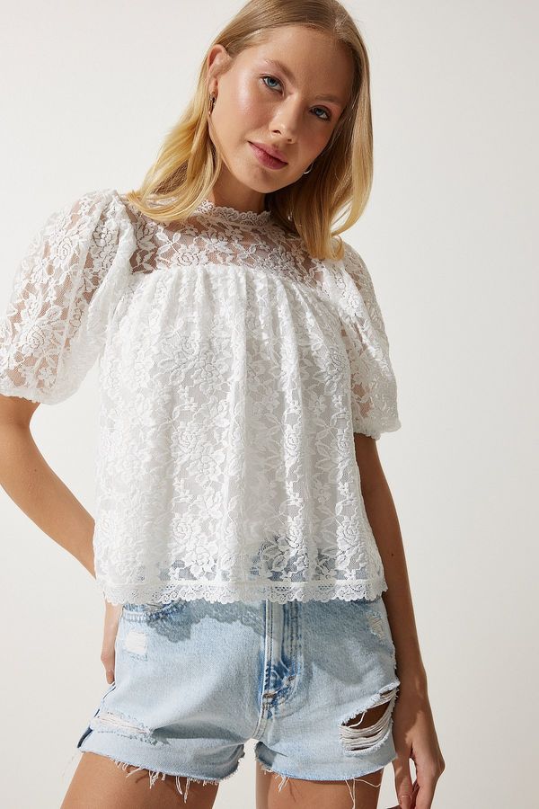 Happiness İstanbul Happiness İstanbul Women's White Lace Knitted Blouse