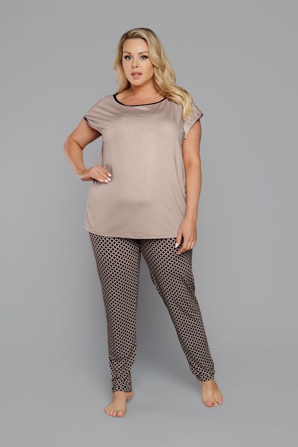 Italian Fashion Illusion women's pyjamas, short sleeves, long legs - beige/print