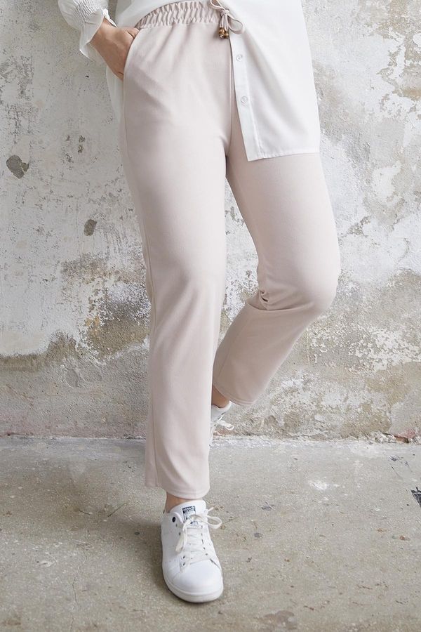 InStyle InStyle Elastic Waist Lycra Double Fabric Trousers - Stone