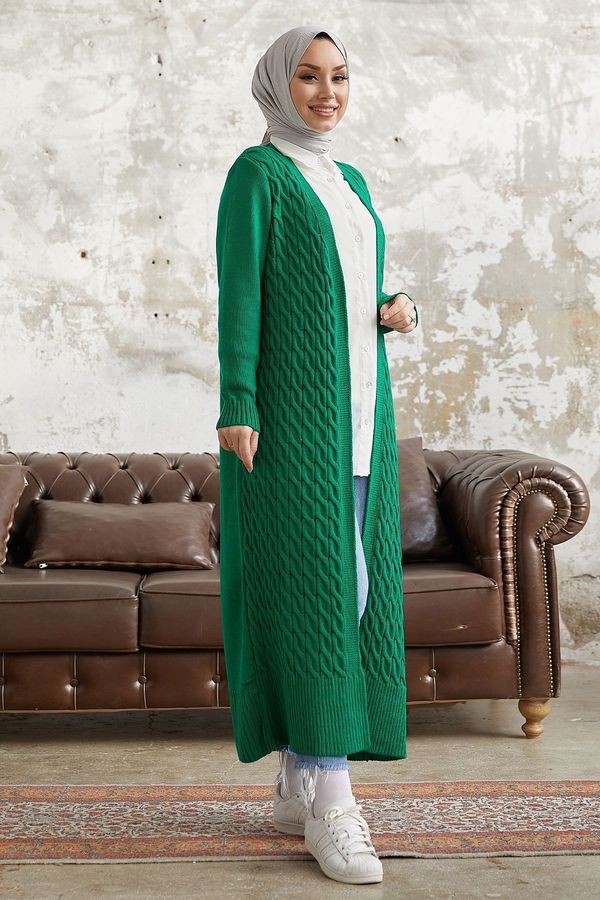 InStyle InStyle Knit Patterned Knitwear Long Cardigan - Green