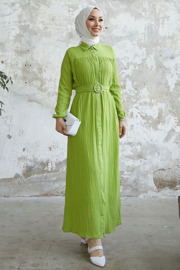 InStyle InStyle Lilya Textured Belted Dress - Oil Green