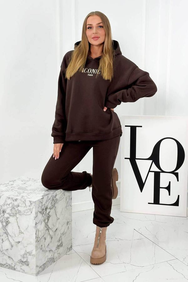 Kesi Insulated cotton set, sweatshirt with embroidery + trousers brown
