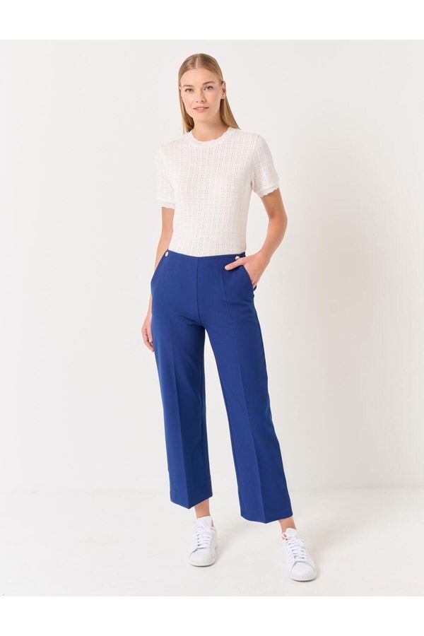 Jimmy Key Jimmy Key Navy Blue High Waist Straight Woven Trousers with Pockets