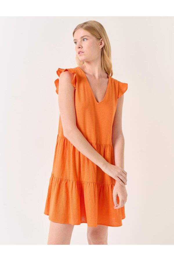 Jimmy Key Jimmy Key Orange Sleeveless V-Neck Mini Linen Dress
