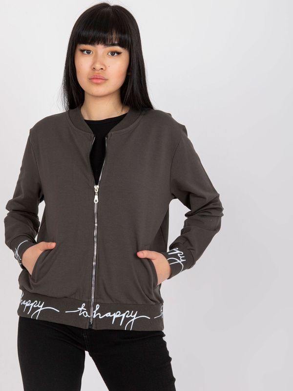Fashionhunters Khaki cotton bomber sweatshirt with inscriptions