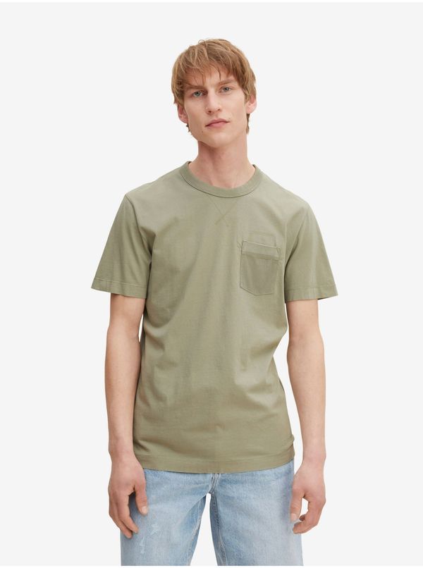 Tom Tailor Khaki Mens Basic T-Shirt with Tom Tailor Pocket - Men