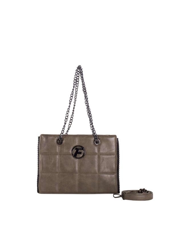 Fashionhunters Khaki quilted shoulder bag with chains