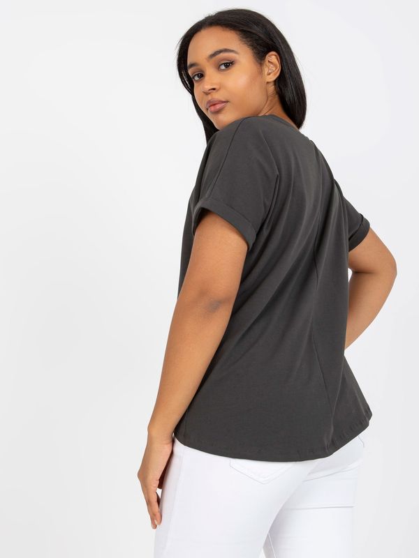 Fashionhunters Khaki T-shirt plus size with inscription