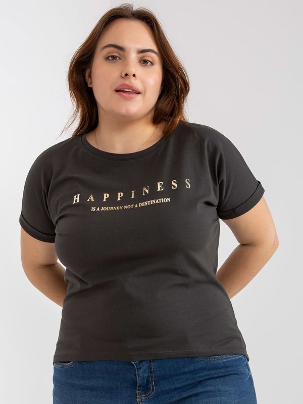 Fashionhunters Khaki T-shirt plus sizes with short sleeves