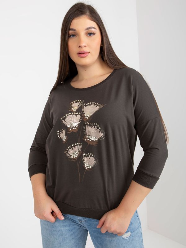 Fashionhunters Khaki women's blouse plus size with patches