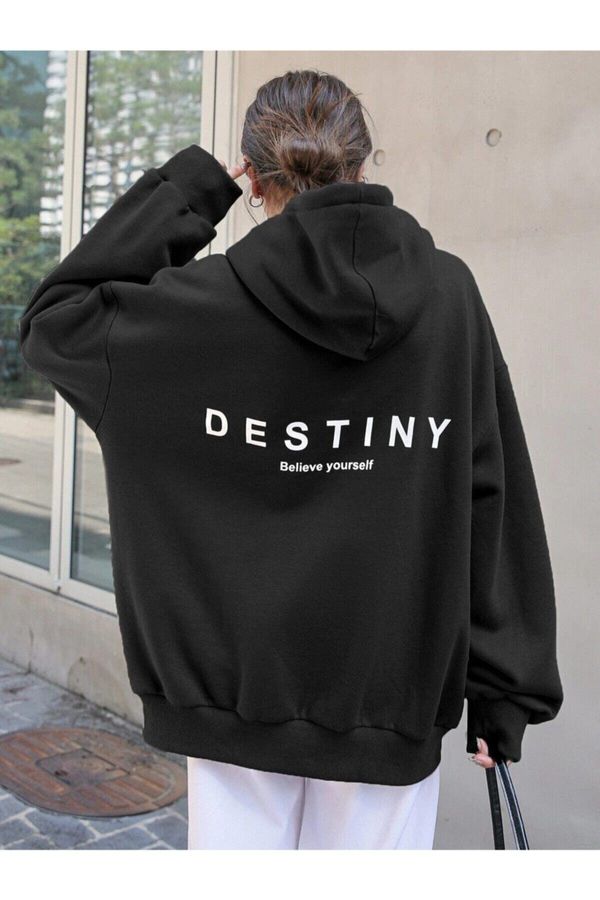 Know Know Destiny Design Printed Sweatshirt Blac