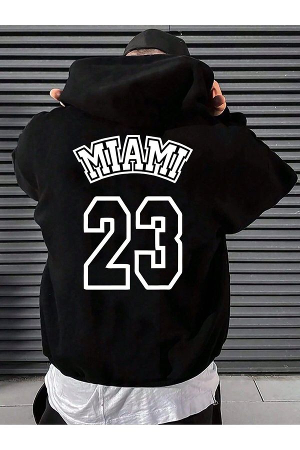 Know Know Unisex Black Miami 23 Printed Hoodie Sweatshirt.