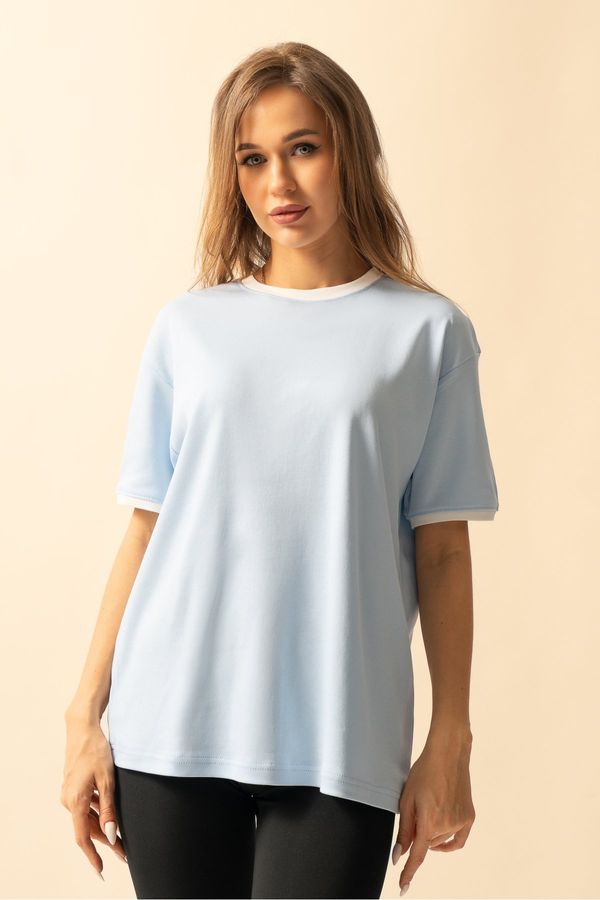 Know Know Women's Baby Blue Combed Cotton Interlock Oversize T-Shirt
