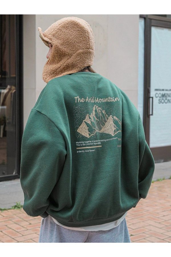 Know Know Women's Green Arid Mountain Printed Oversize Sweatshirt