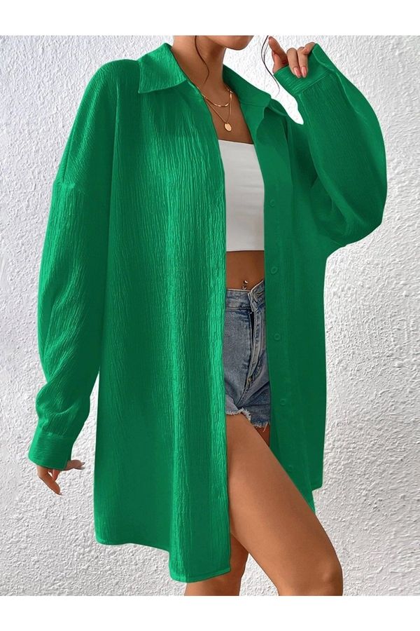 Know Know Women's Green Oversized Long Shirt